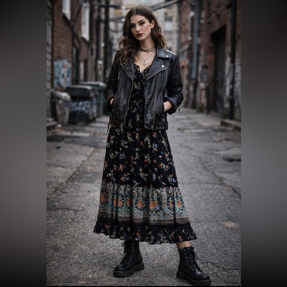 Vintage Dresses & Skirts - Vintage Sunshine Alley Paisley Print Midi Dress Size 6 Edgy Grunge Boho Flowy